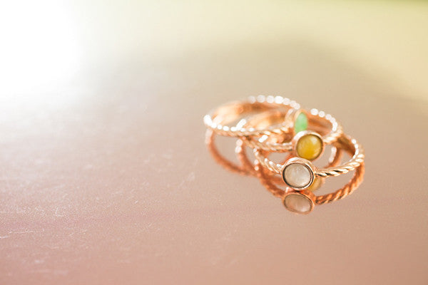 Jade rings in multiple colors • Rose gold stacking rings by TRACE