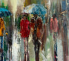 'Love Affair in London'  (2017) Large Oil Picture Ready To Hang. - Eva Czarniecka Umbrella Oil paintings Rain London Streets Pallets Knife Limited Edition Prints Impressionism Art Contemporary  