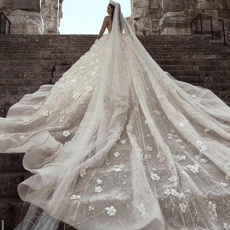 Luxurious Long Sleeves Flowers Ball Gown Wedding Dress, Bridal Dresses ...