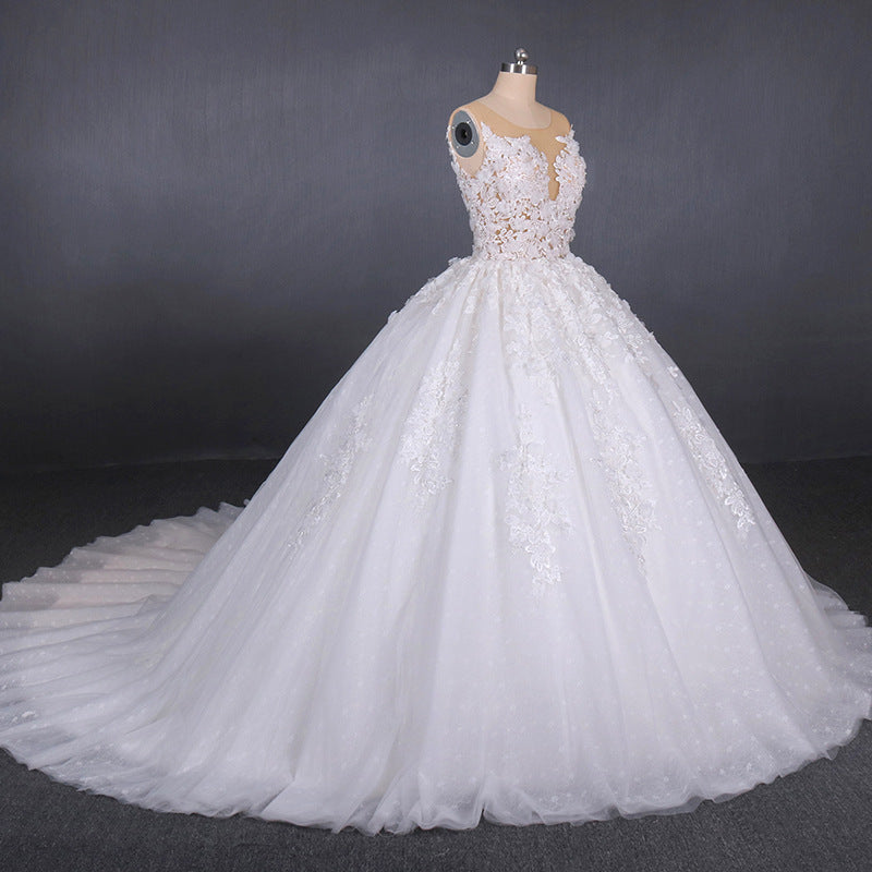 White Appliques Tulle Ball Gown Princess Wedding Dress, Bridal Gown OK ...