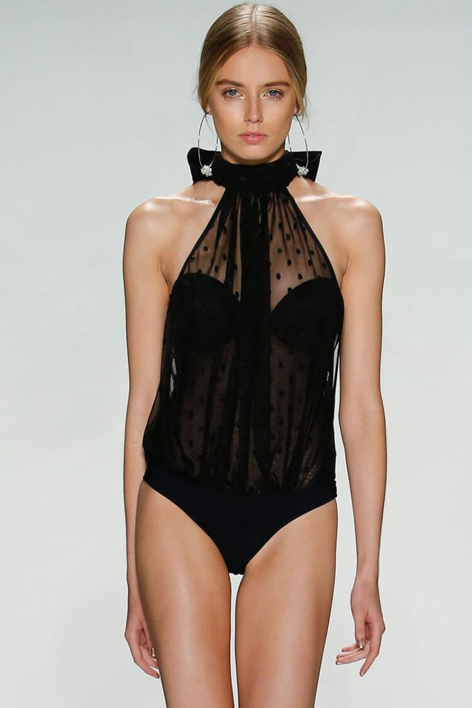 swimsuit with sheer overlay