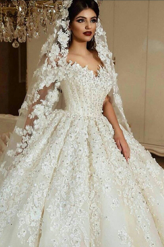 A Line Off The Shoulder Tulle Wedding Dresses With Lace Applique OKE66 ...
