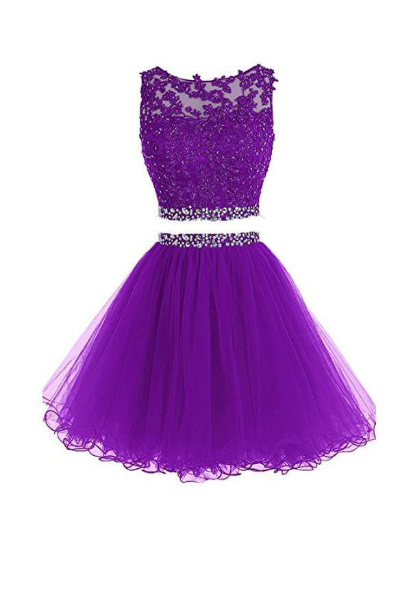 Two Pieces A Line Tulle Applique Short Homecoming Dresses With Beads ...