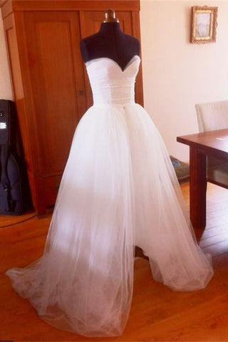 Simple White Tulle Long Cheap Plus Size Wedding Dresses Okdresses