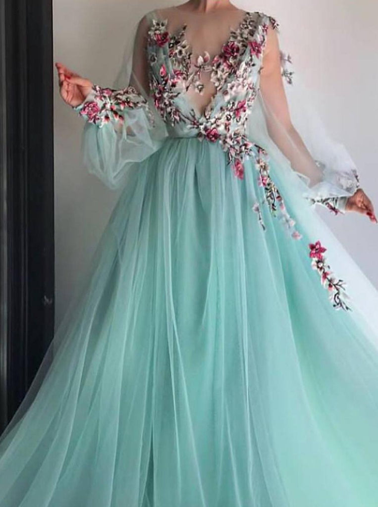 long sleeve floral formal dress