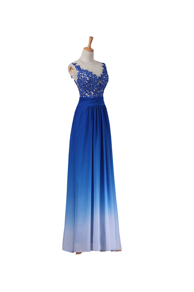 A Line Strapless Floor Length Royal Bule Ombre Chiffon Long Prom Dress Okdresses 0835