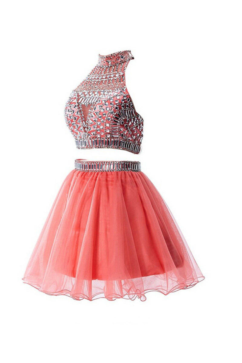 Watermelon Two Pieces Short Prom Homecoming Dress – Okdresses