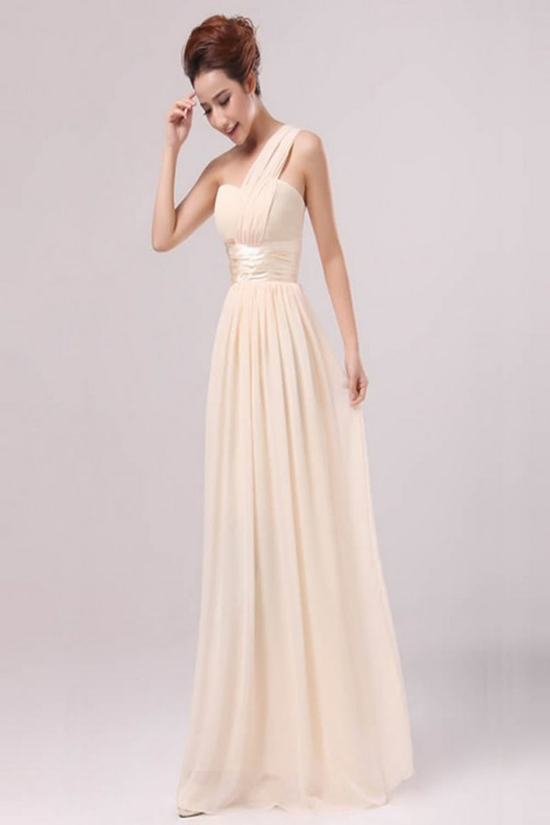 Pearl Pink Chiffon One Shoulder Empire Long Prom Dress – Okdresses