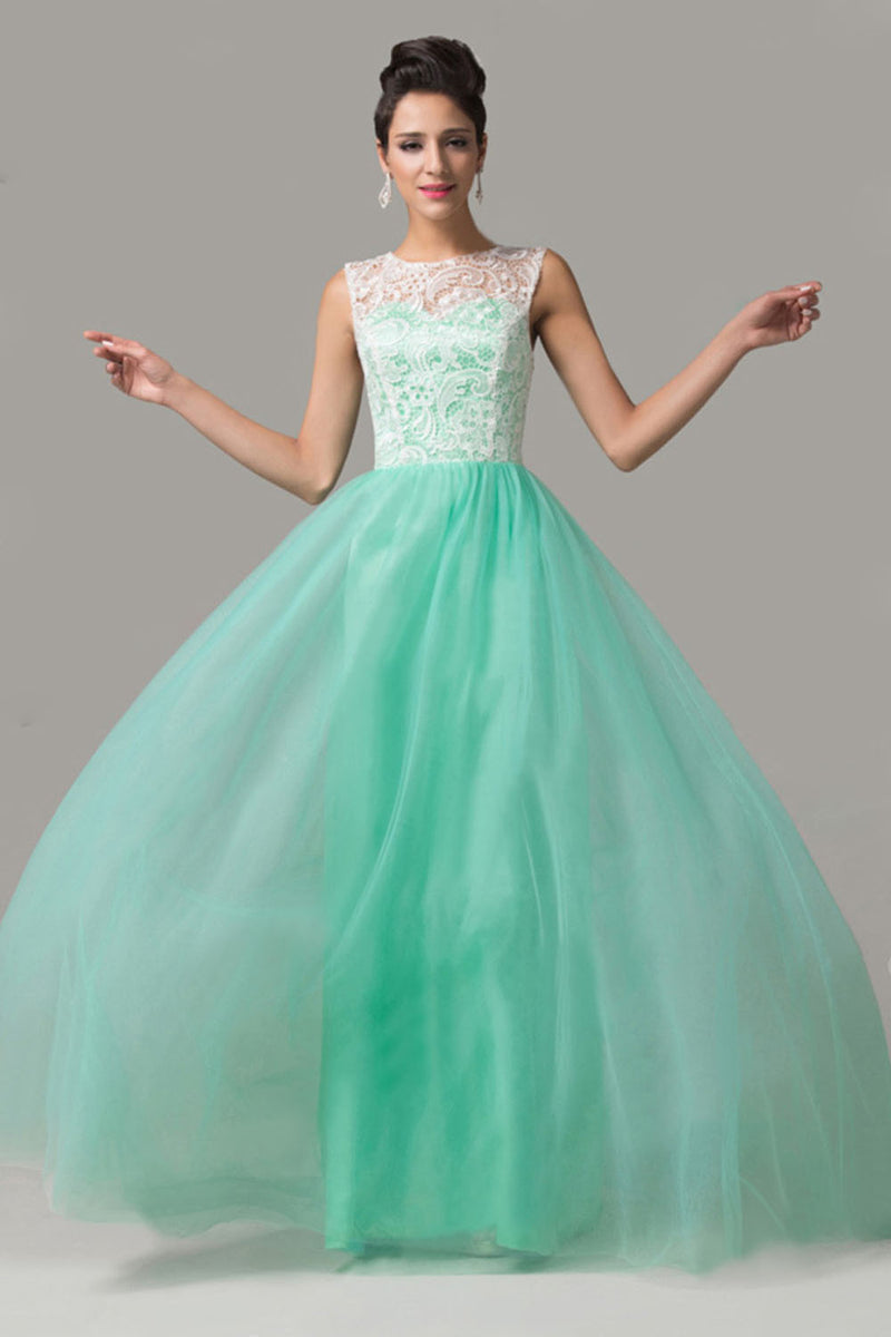 Cap Sleeves Mint Green Lace Long Prom Dresses ED0861 – Okdresses