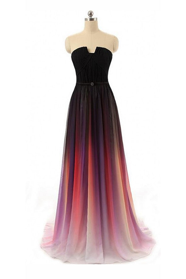 Black Navy Blue Ombre Chiffon U Neck Long Prom Dresses Okdresses 9682