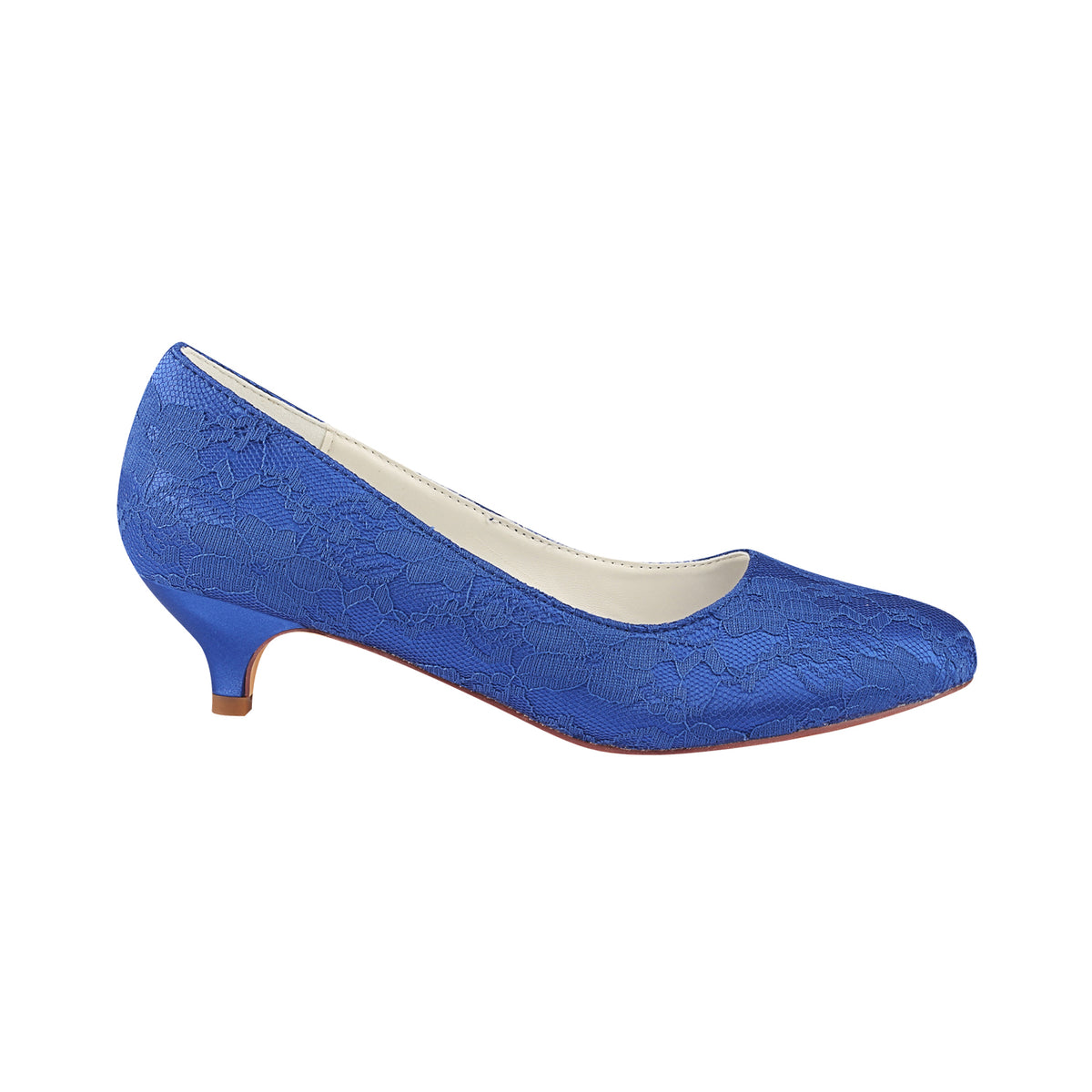 Royal Blue Lace Wedding Shoes, Best Low Heels Evening Shoe L-921