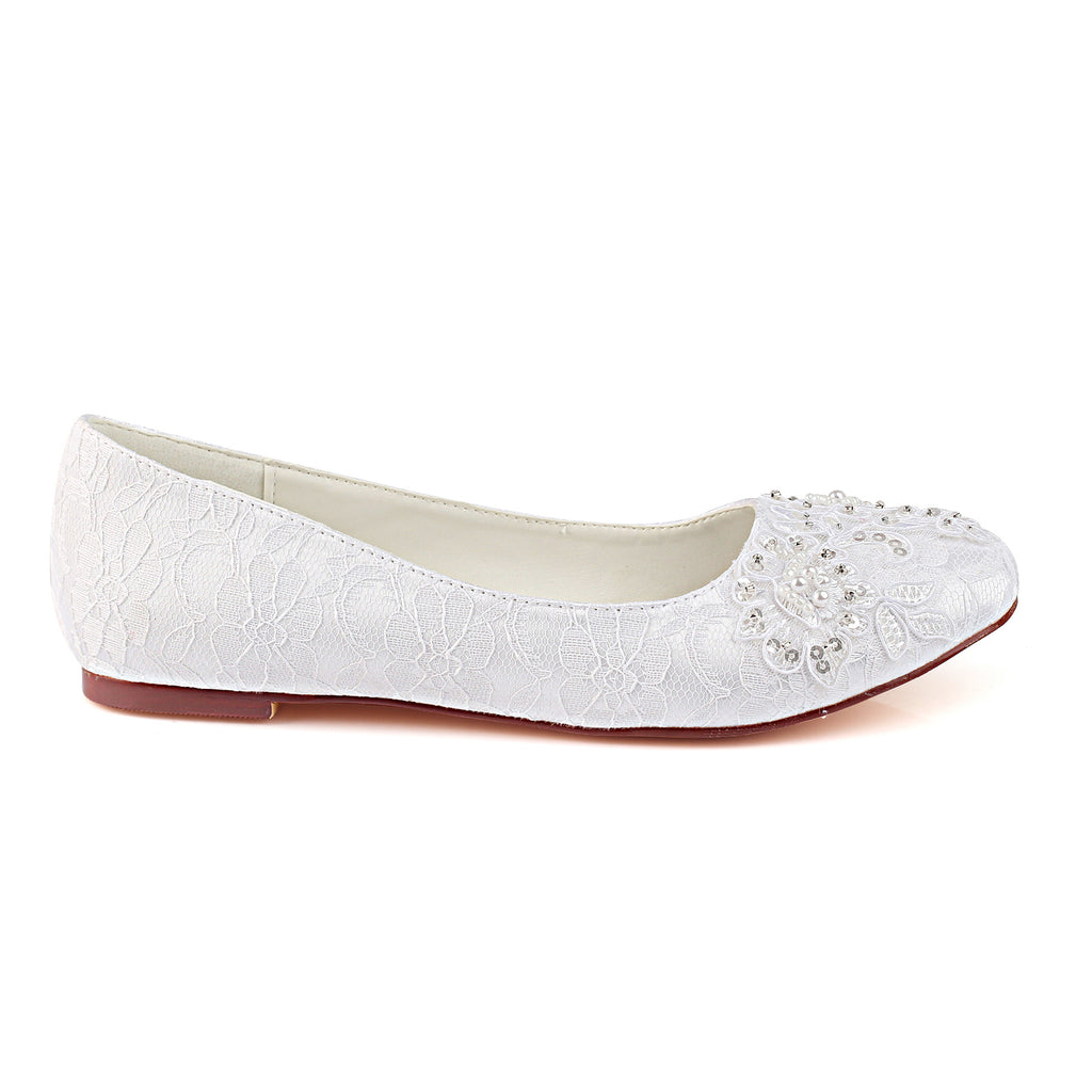 Ivory Flat Lace Wedding Shoes, Fashion Beading Bridal Shoes L-929 ...