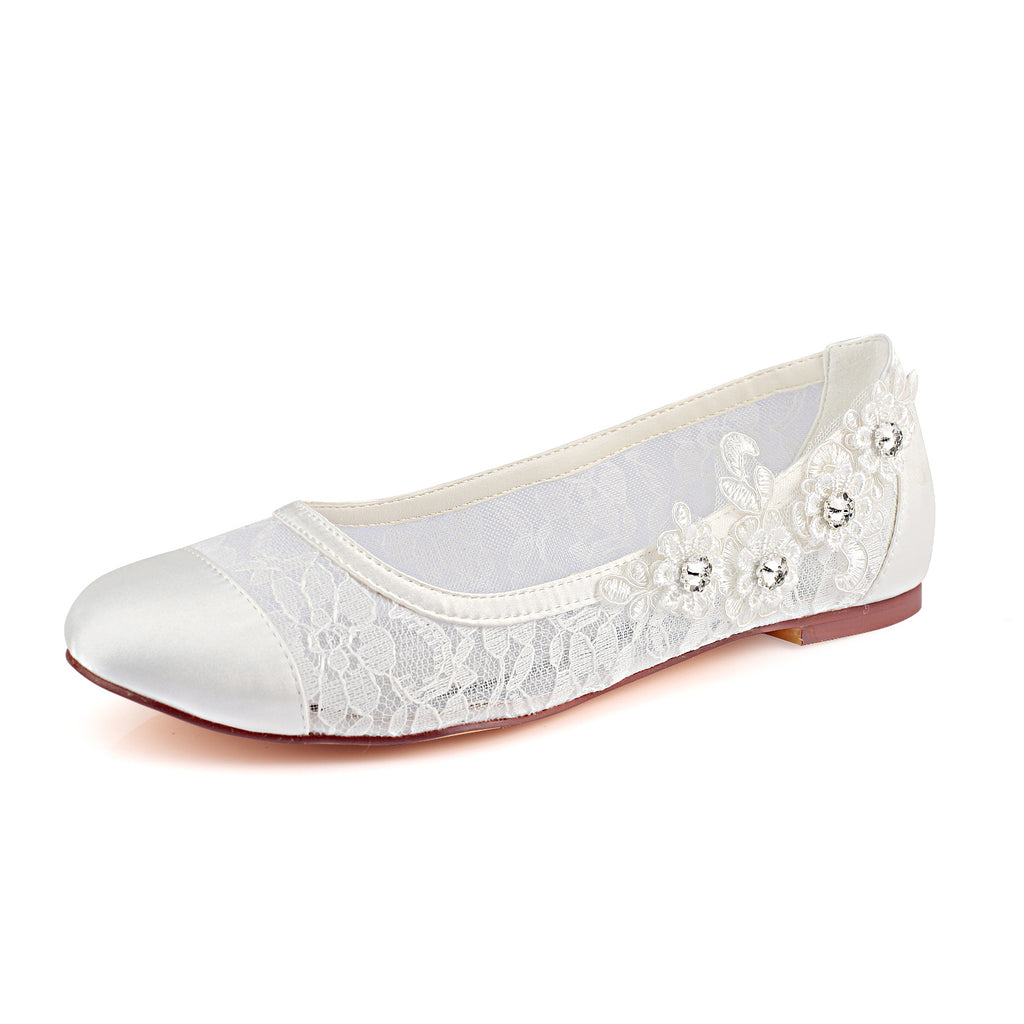 Ivory Flat Lace Wedding Shoes with Crystal, Fashion Woman Party Shoes L ...
