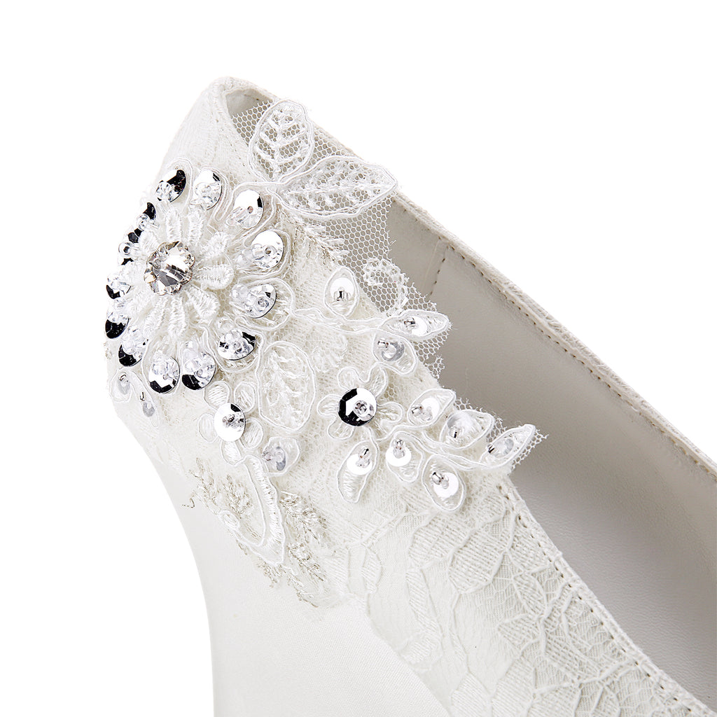 Ivory Wedge Lace Wedding Shoes with Beads, Charming Woman Shoes L-932 ...