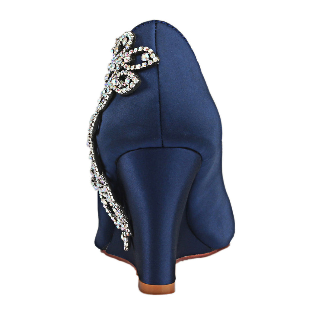 Dark Blue Wedge Wedding Shoes with 