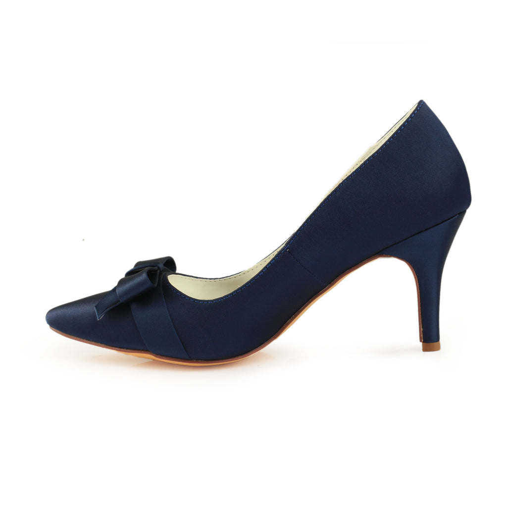 Dark Blue High Heels Wedding Shoes with Bowknot, Fashion Satin Formal ...
