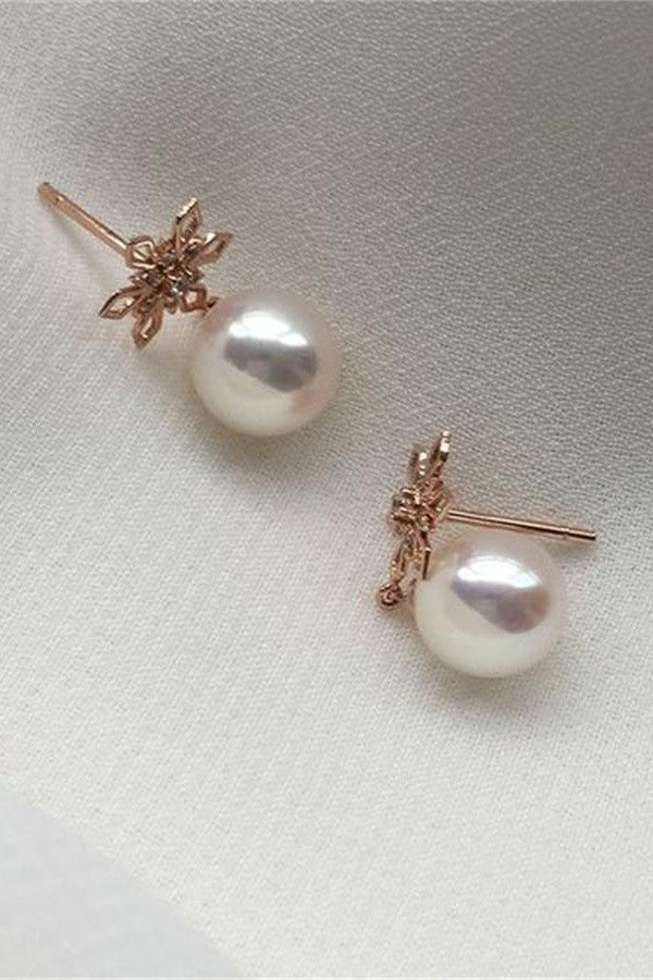 Beautiful White Freshwater Pearl Earrings with 18K Gold Posts – Okdresses