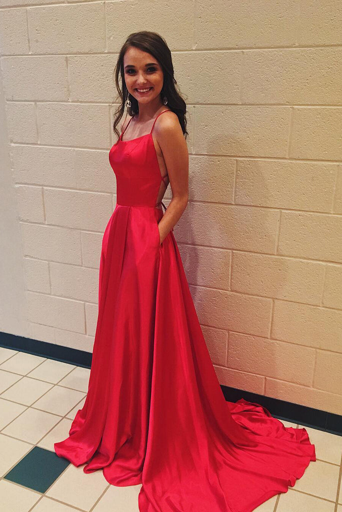 red prom dresses with pockets