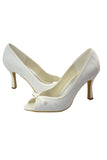 Pretty Ivory Lace Peep Toe Women Shoes Wedding Shoes S39