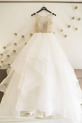 Simple A Line Tulle Wedding Dresses Cheap Long Prom Dress Okc69