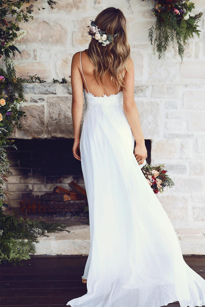 Beautiful A Line Lace Long White Spaghetti Straps Beach Wedding Dress Okdresses 2541