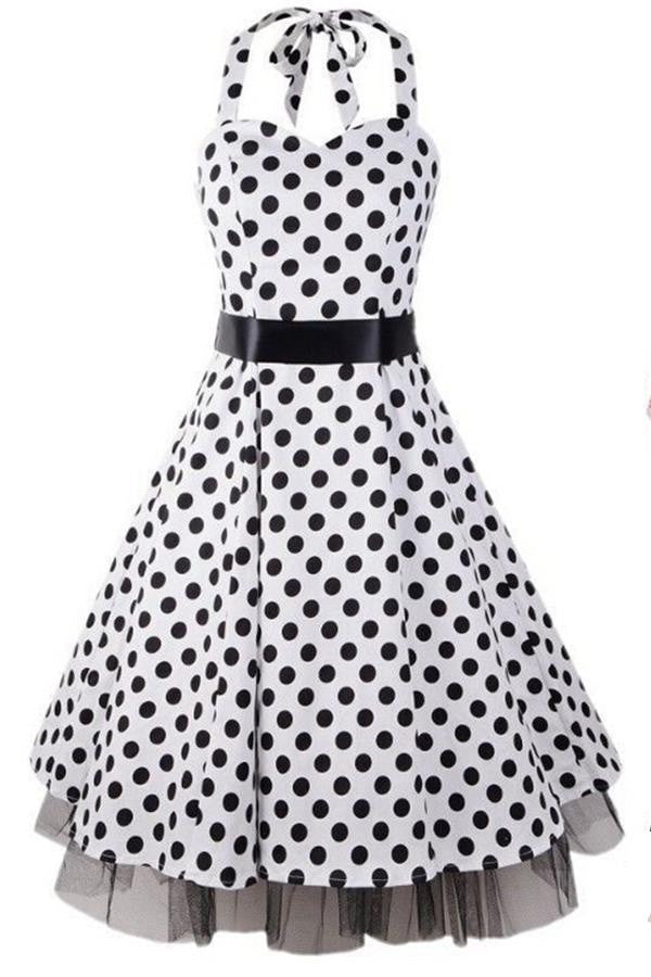 Pretty Halter Classy Polka Dot Vintage Dress For Girls – Okdresses