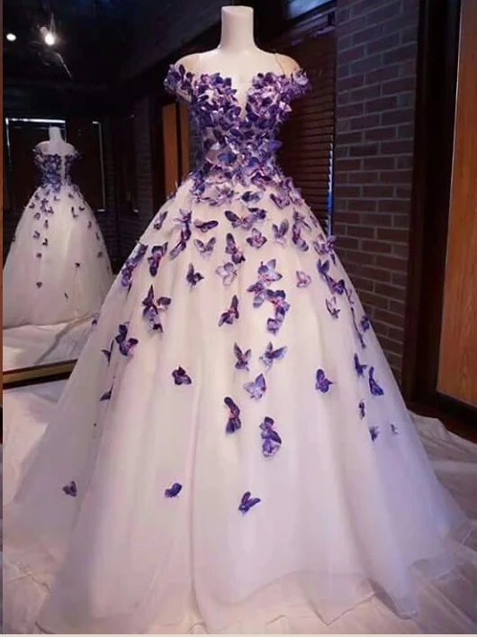 Butterfly Cap Sleeves Long Ball Gown Prom Dresses Cheap Evening Dresse Okdresses