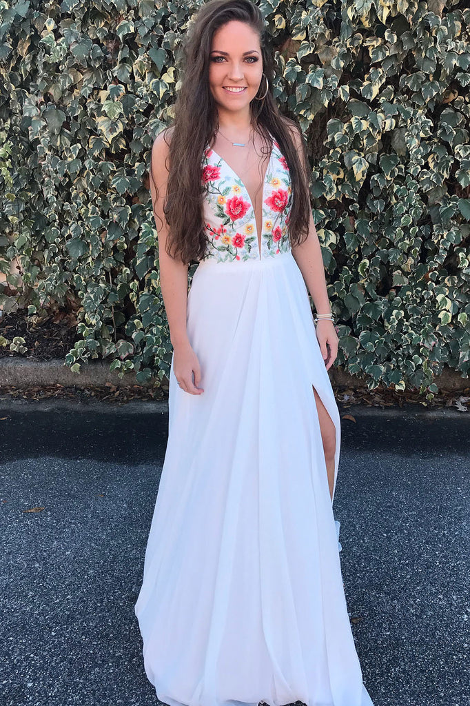 white prom dress with slit