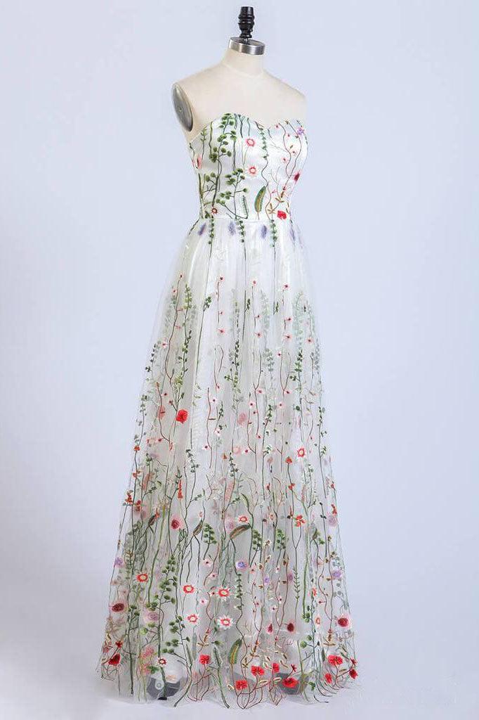 Gorgeous Strapless Formal Prom Dresses Elegant Lace Long Prom Dress ...