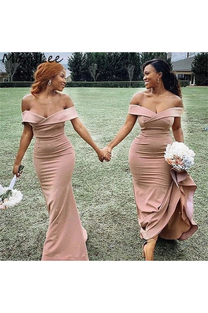 Off The Shoulder  Mermaid Bridesmaid Dresses With Lace Up Back Simple Bridesmaid Gowns OK1837