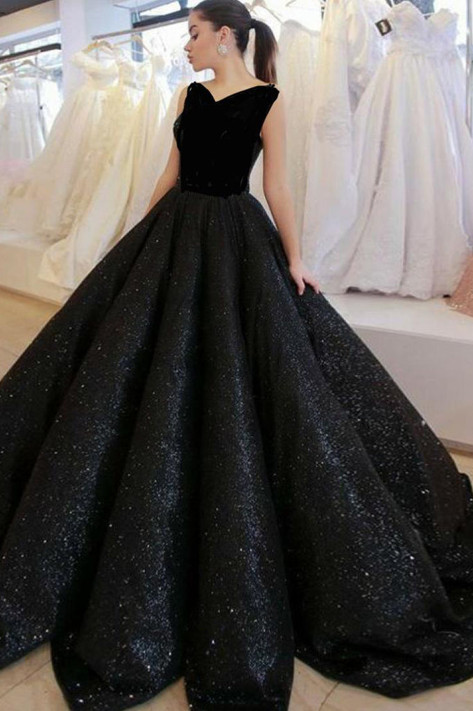 black v neck ball gown