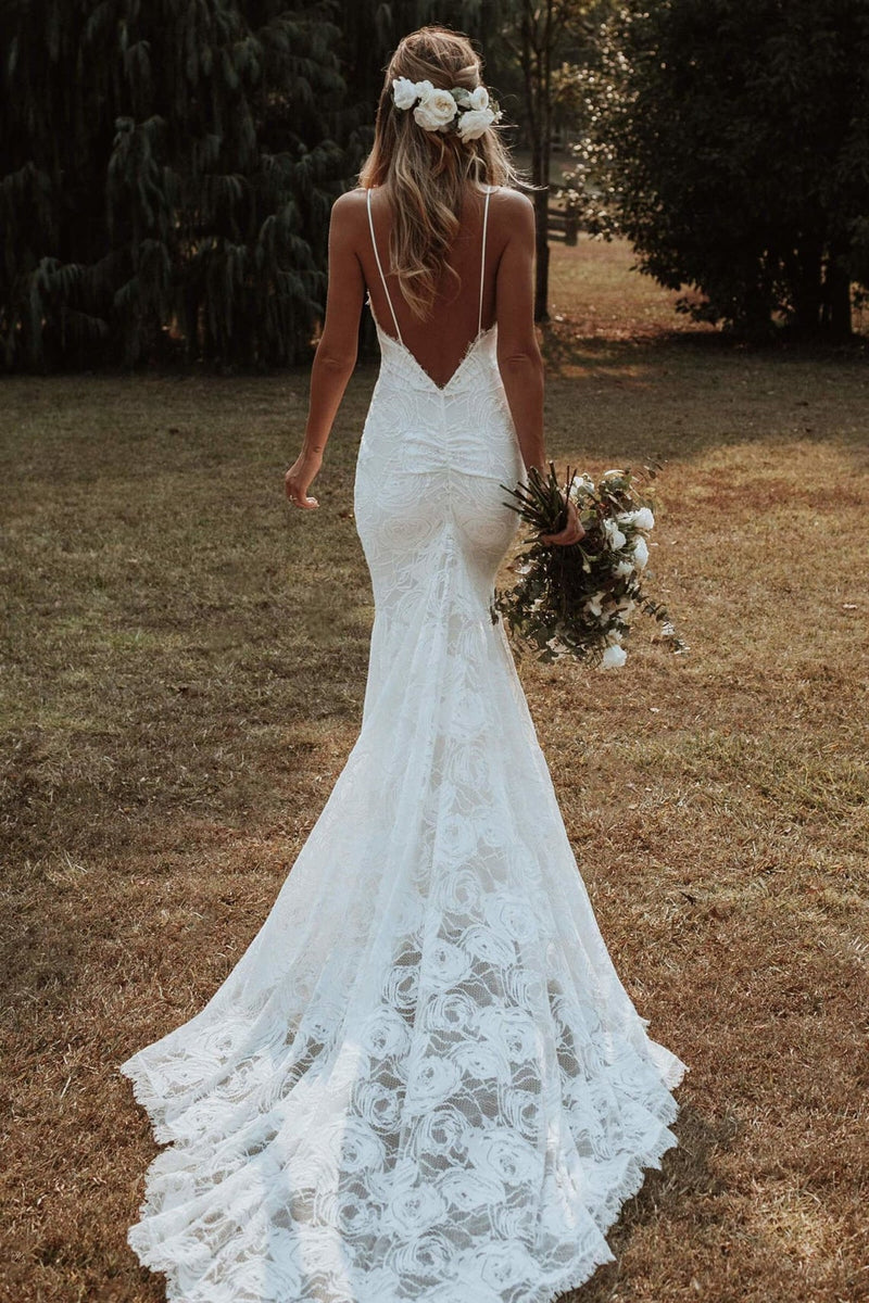 Sexy Boho Inspired Bridal Gown, Vintage Ivory Lace Mermaid Wedding Dre ...