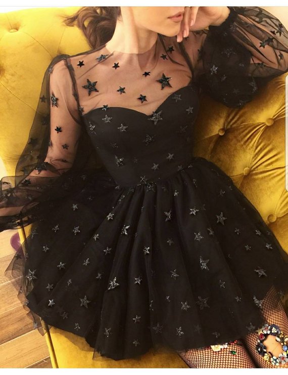 sheer black dress with stars