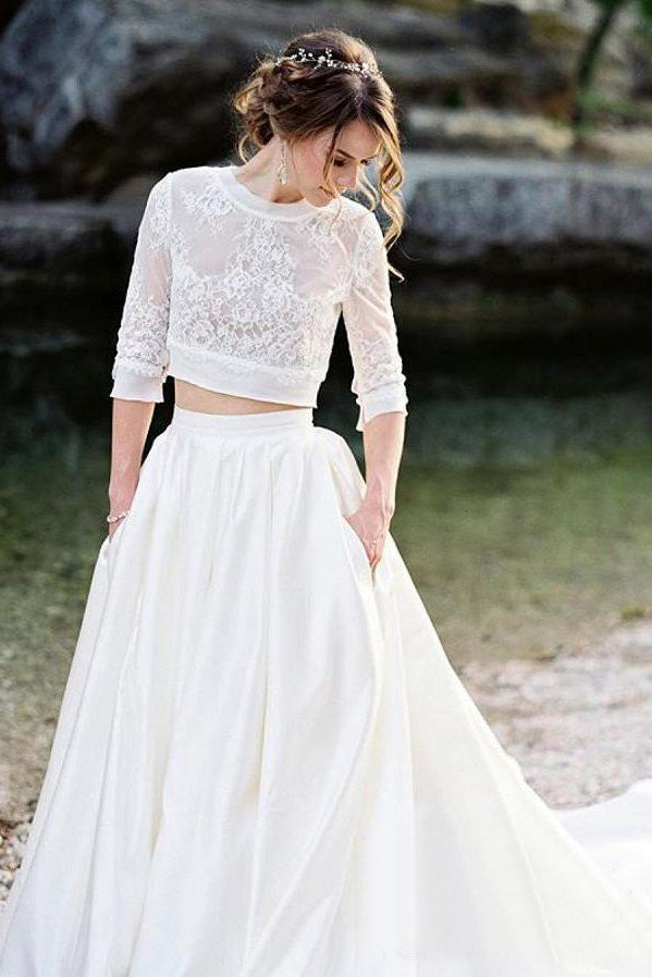 Ivory Lace Top Two Pieces Wedding Dresses Gorgegous Sweep Train Wedding ...