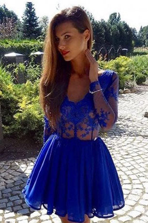 blue long sleeve short dress