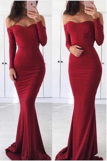 long sleeve red formal dress