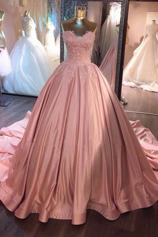  Pink  Sweetheart Lace Long Ball Gown Prom  Dress  sweet 16  