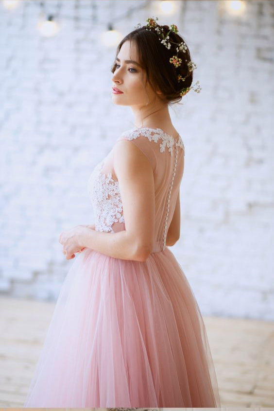 Pink Princess Tulle Floor-length Appliques Lace A Line Long Prom Dress ...