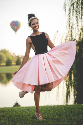 black and pink short dress