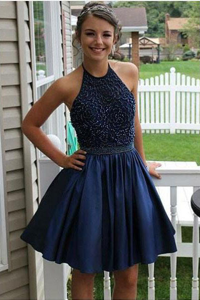 halter neck short prom dress