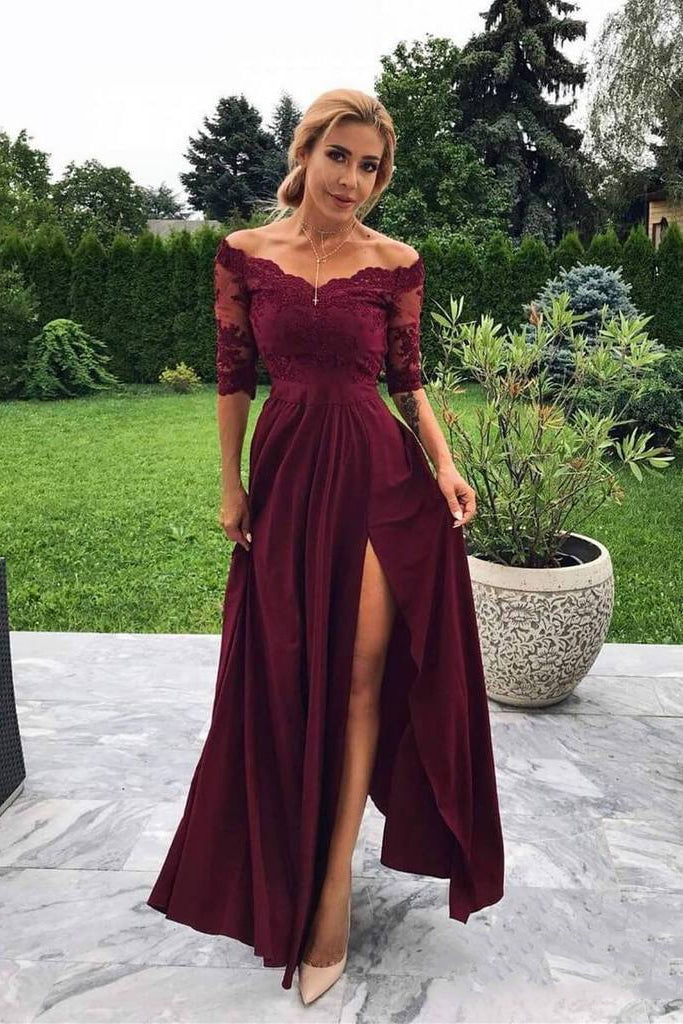 burgundy dress with black shoes