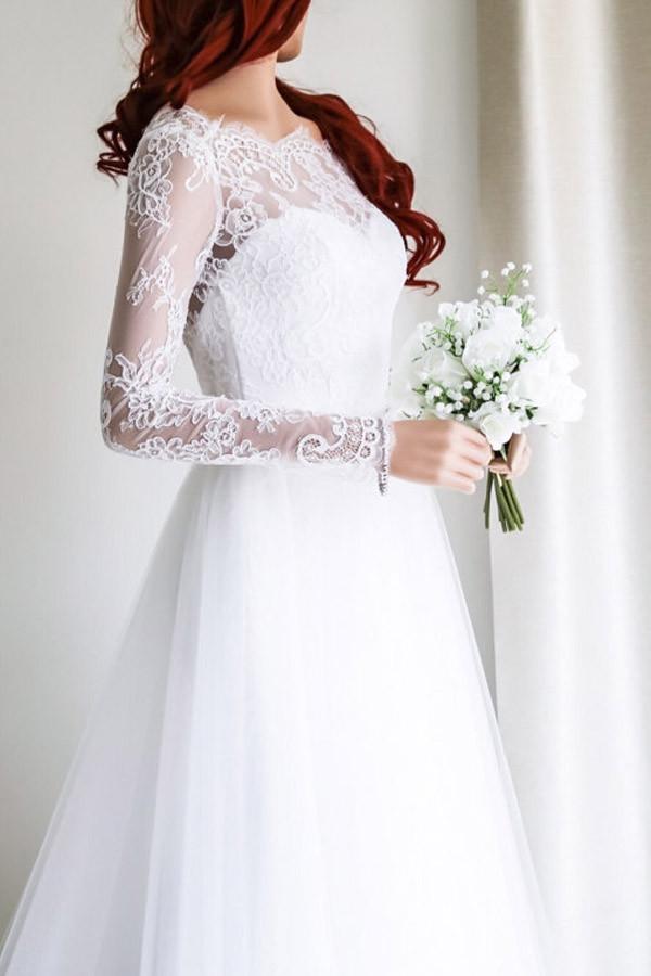 cheap-simple-a-line-long-sleeves-white-tulle-lace-top-long-wedding-dresses-okdresses