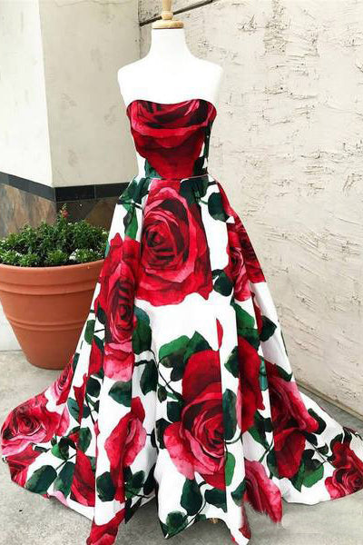 red floral gown