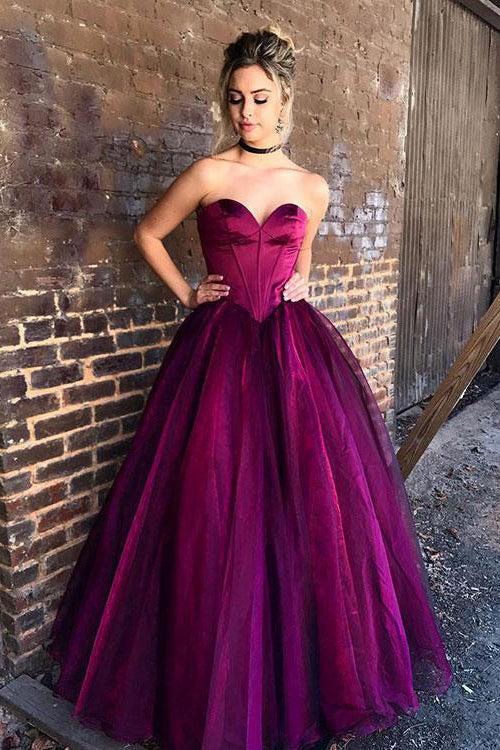 Ball Gown Sweetheart Purple Tulle Long Prom Dressformal Evening Dress Okdresses 