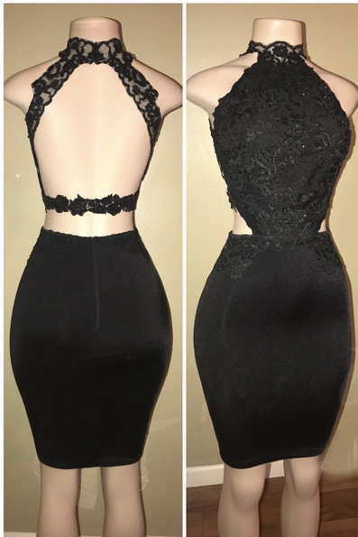 Black Lace Short Prom Dress Tight Sexy Homecoming Dresses Okd79
