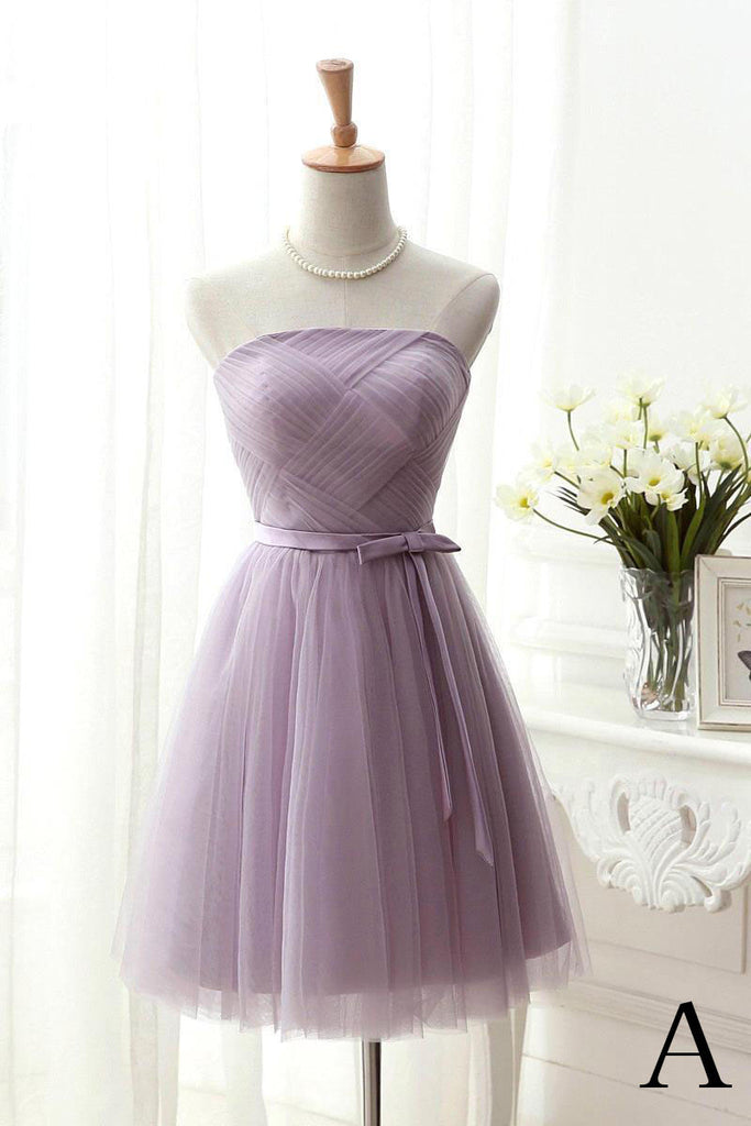 Elegant A-Line Strapless Tulle Short Homecoming Dresses with Bowknot ...