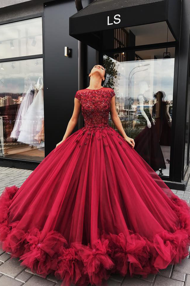  Red  Tulle Ball Gown Prom Dress  Sweet 16  Dresses  