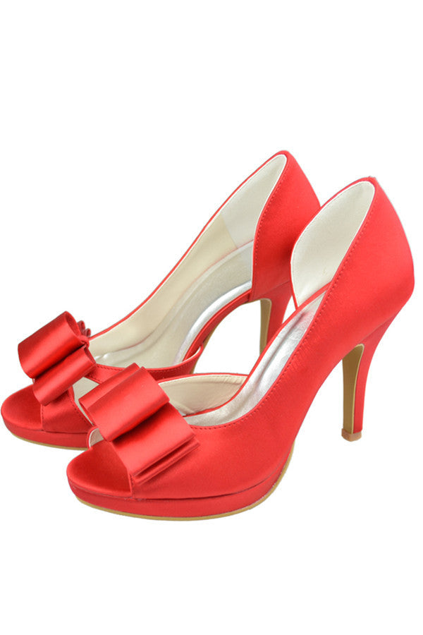 Red Satin Peep Toe High Heel Simple Classy Prom Shoes – Okdresses