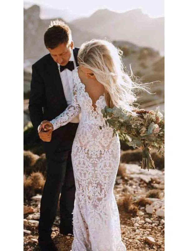 tight lace long sleeve wedding dress