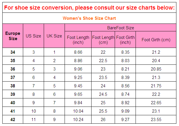 heel size chart
